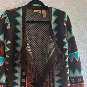 Wrangler Brown and Teal Aztec Knit Cardigan